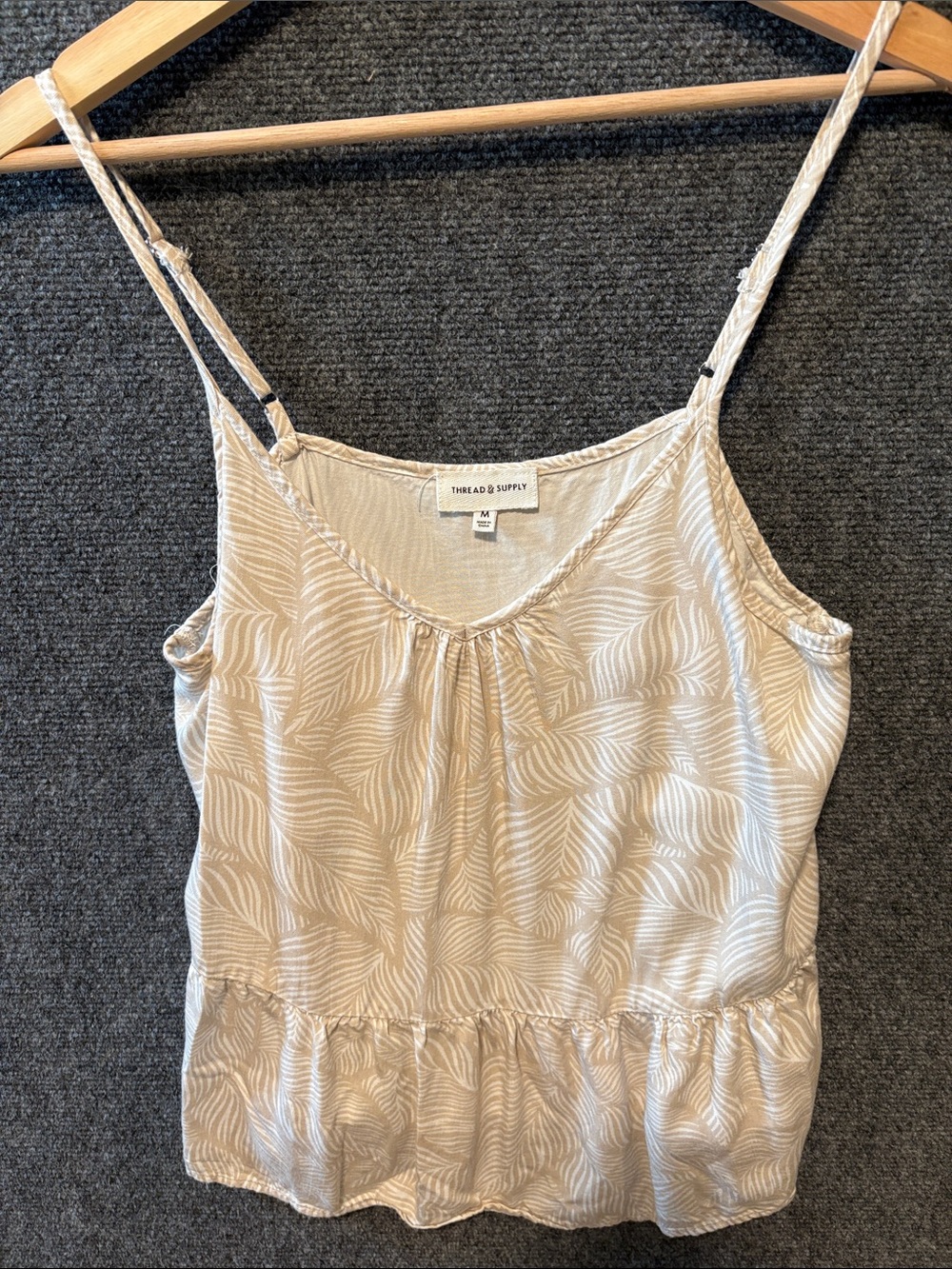 Thread & Supply Cream Leaf-Print Spaghetti Strap Camisole